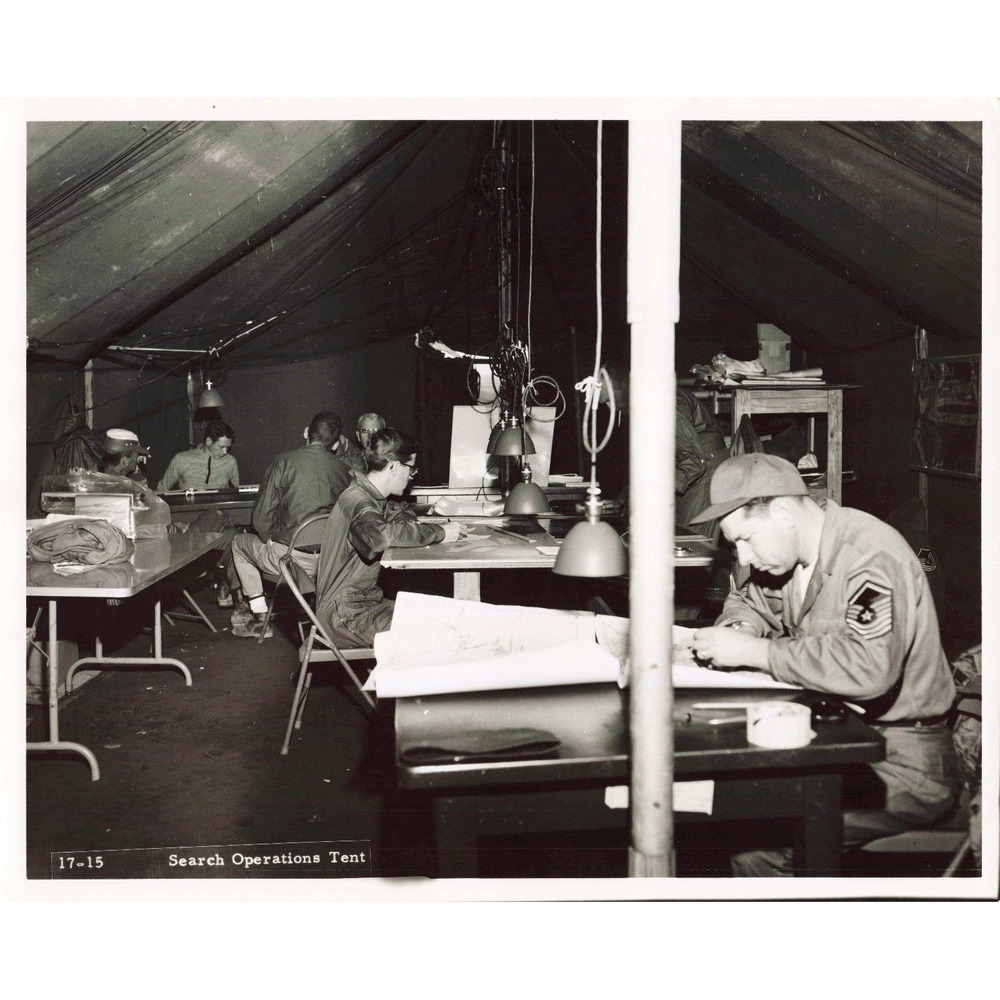Vintage Military Search Operations Tent B&W Photograph 17-15 Interior Scene